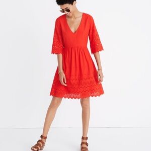 Madewell Red V-Neck Eyelet Dress